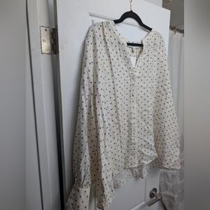 Elegant Cream and Blue Heart Women's Top